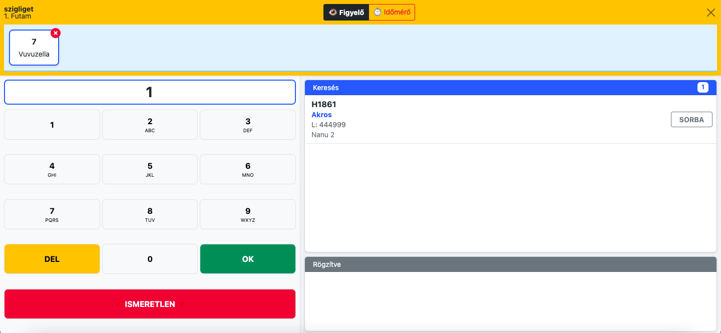 Érintőképernyős Eredményrögzítés