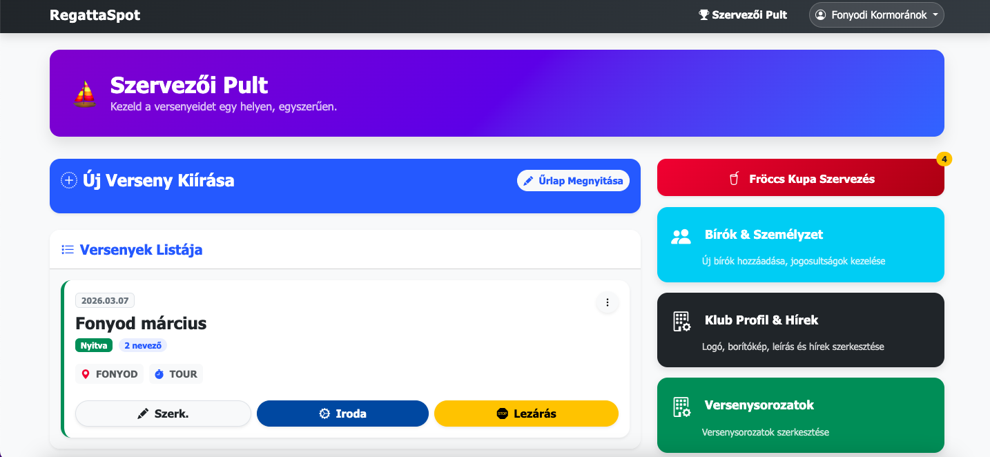 Szervezői Vezérlőpult