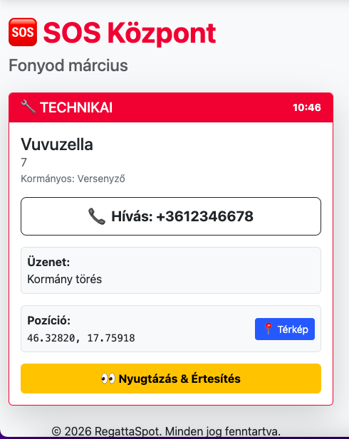 Versenyzői Vészhelyzet Bejelentés